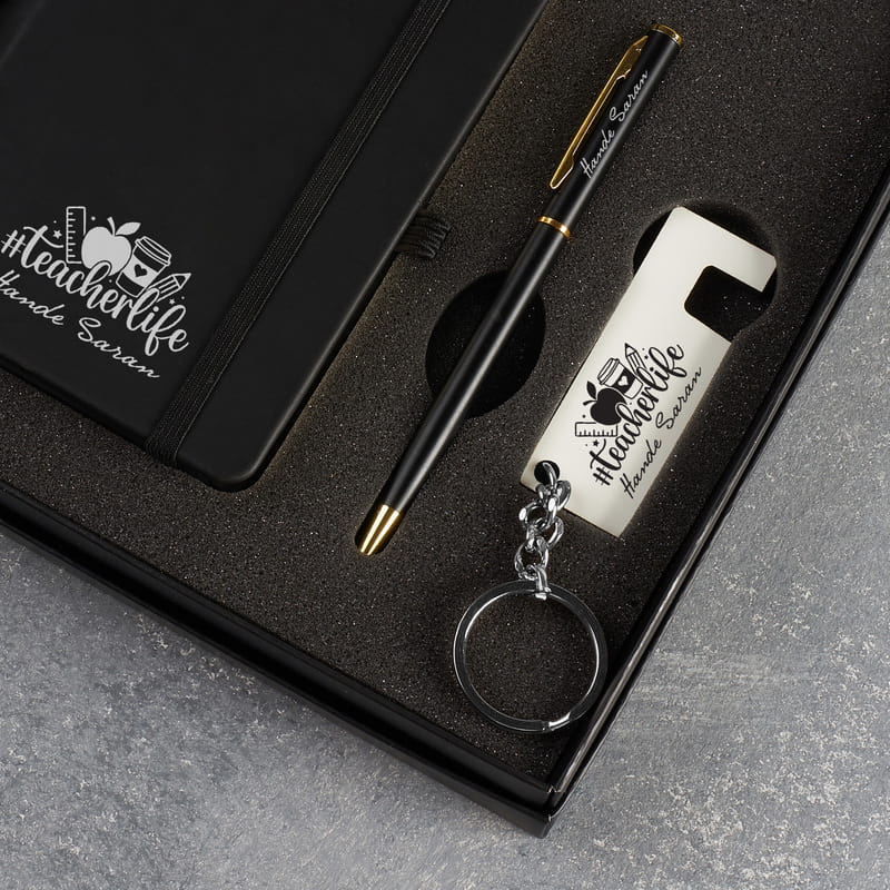 Öğretmen Tasarımlı Defter Kalem Anahtarlık Hediye Seti