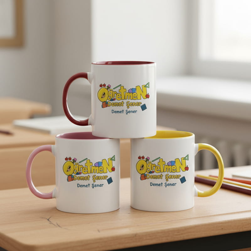 Öğretmenlere Özel Tasarımlı Hediye Renkli Kahve Kupası