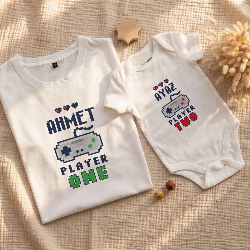 Oyuncu Babalara Hediye Tişört Bebek Body Kombini - %100 Pamuklu Kumaş
