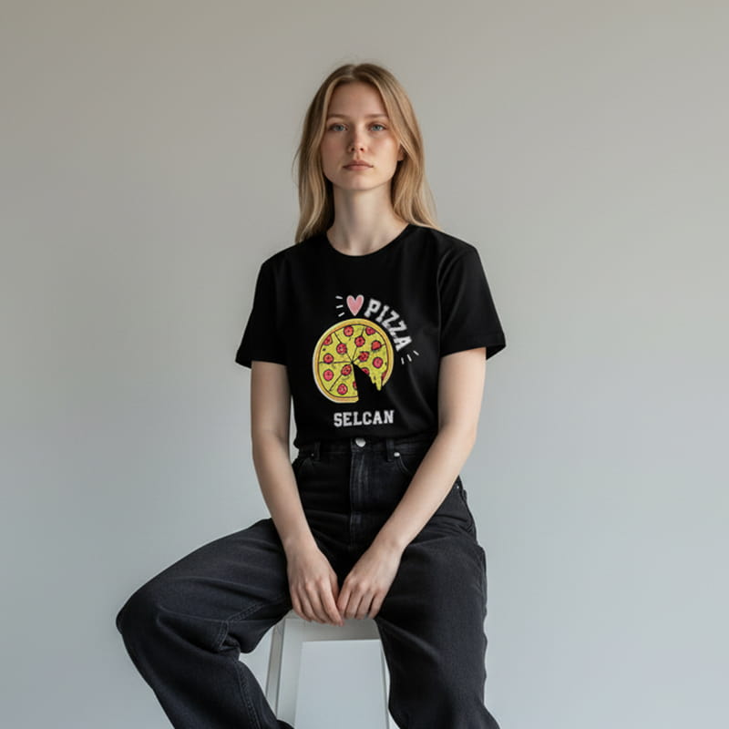 Pizza Tasarımlı Anne Tişört Çocuk Body Kombini - %100 Pamuklu Kumaş