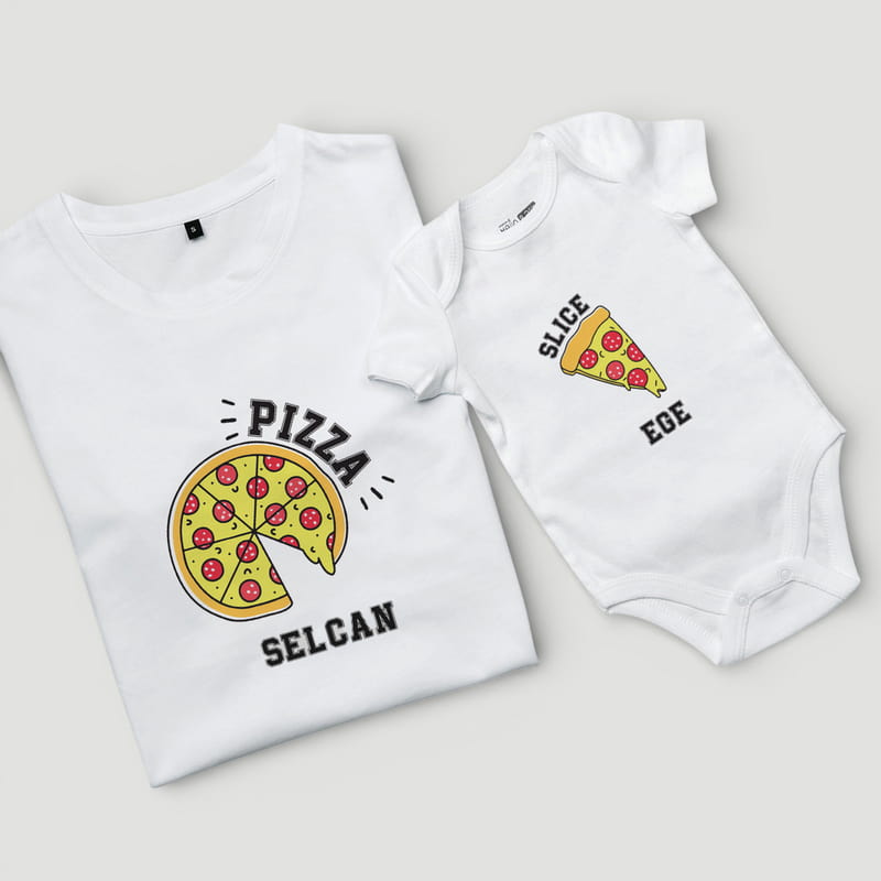 Pizza Tasarımlı Anne Tişört Çocuk Body Kombini - %100 Pamuklu Kumaş