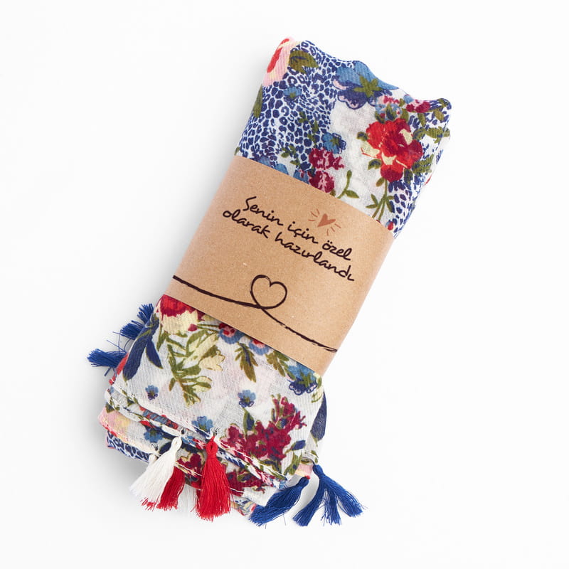 Püsküllü Bahar Çiçekleri Kadın Şal