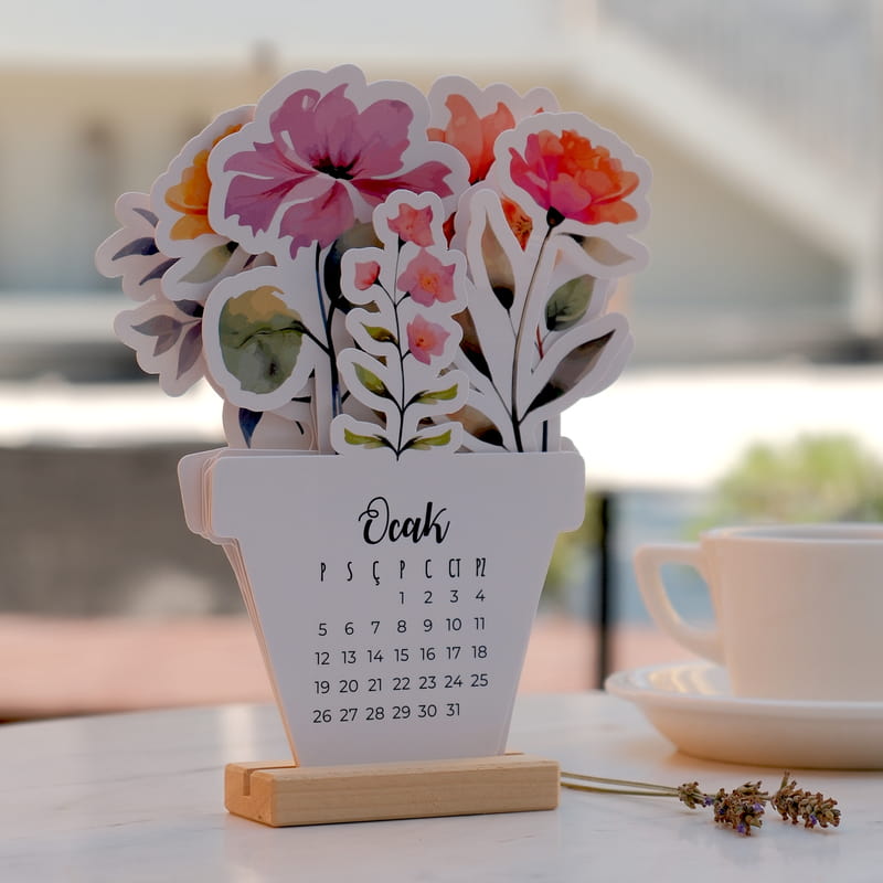 Renkli Çiçekler Dekoratif Masa 2026 Takvimi