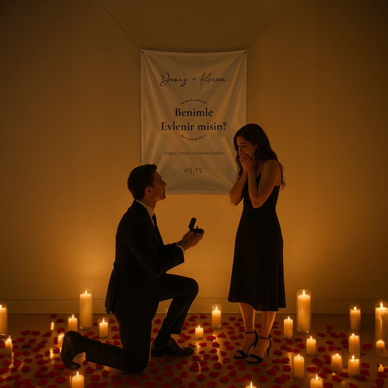 Romantik Evlilik Teklifi Pankartı - 45 x 70 cm