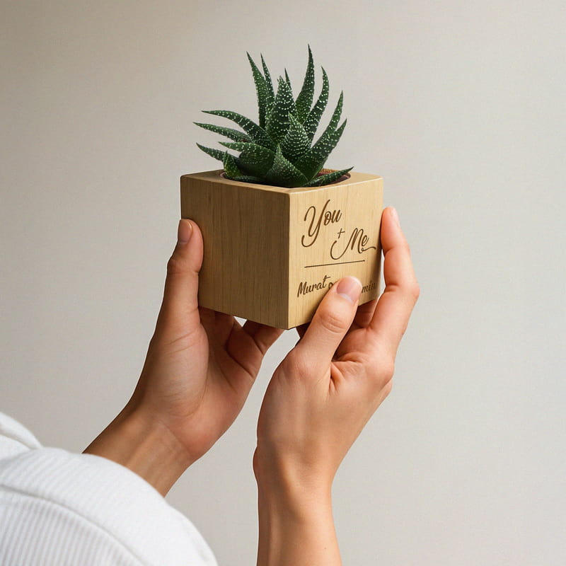 Sen Ben Tasarımlı Sevgiliye Hediye Sukulent Naturacube