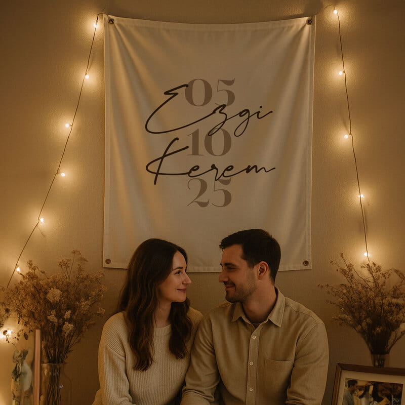 Sen ve Ben Özel Tarihli Kumaş Pankart - 70 x 95 cm