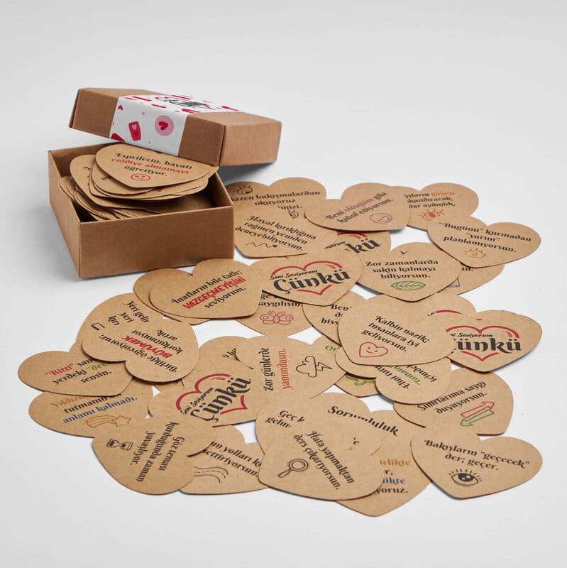 Seni seviyorum Çünkü 100 Sebep Sevgi Kartları