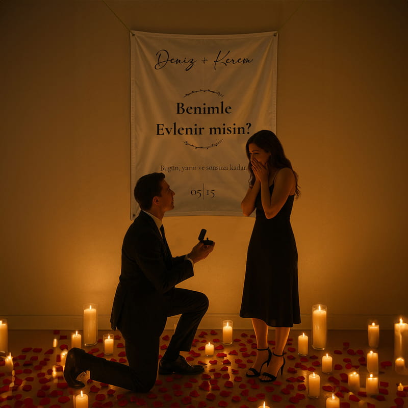 Sevgili İsimli Benimle Evlenir misin Pankartı - 70 x 95 cm
