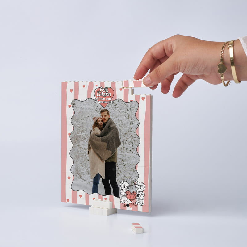 Sevgiliye Aşk Bazen Fotoğraflı Blok Puzzle