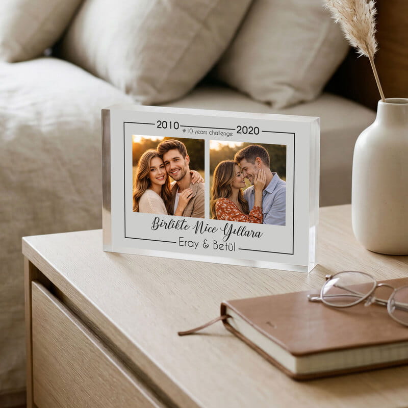 Sevgiliye Hediye 10 Years Challenge Fotoğraf Baskılı Akrilik Çerçeve