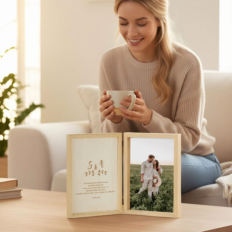 Sevgiliye Hediye Ahşap Çerçeve - Fotoğraflı Ahşap Hediye Kutusu