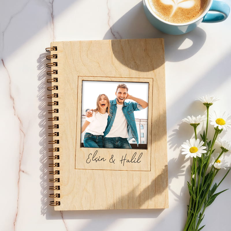 Sevgiliye Hediye Fotoğraflı Ahşap Kapaklı Defter