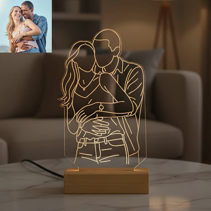 Sevgiliye Hediye Fotoğraflı Line Art Led Lamba