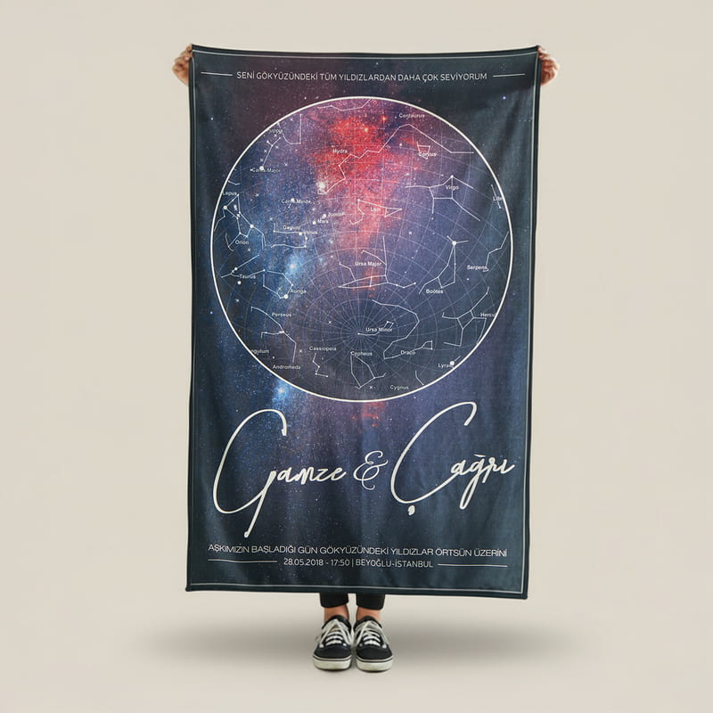 Sevgiliye Hediye Gökyüzü Haritası Tasarımlı Tv Battaniyesi - Kişiye Özel Battaniye