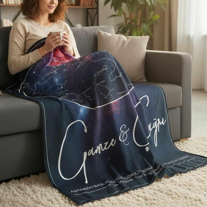 Sevgiliye Hediye Gökyüzü Haritası Tasarımlı Tv Battaniyesi - Kişiye Özel Battaniye