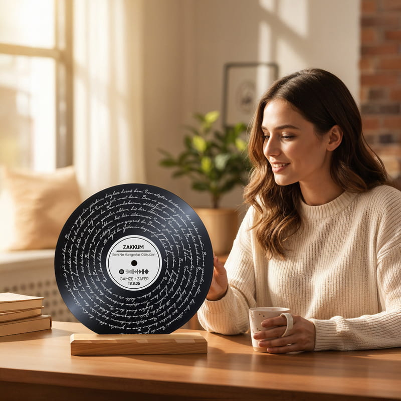 Sevgiliye Hediye Kişiye Özel Şarkı Sözü Tasarımlı Plak Tablo