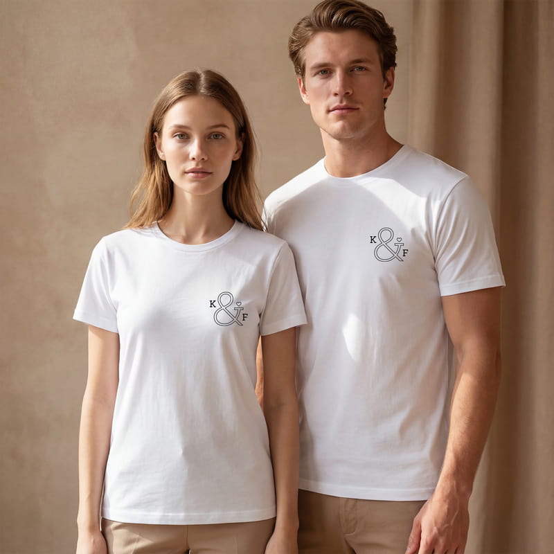 Sevgiliye Hediye Minimal Harf Tasarımlı Sevgili Tişört Kombini - %100 Pamuklu Kumaş