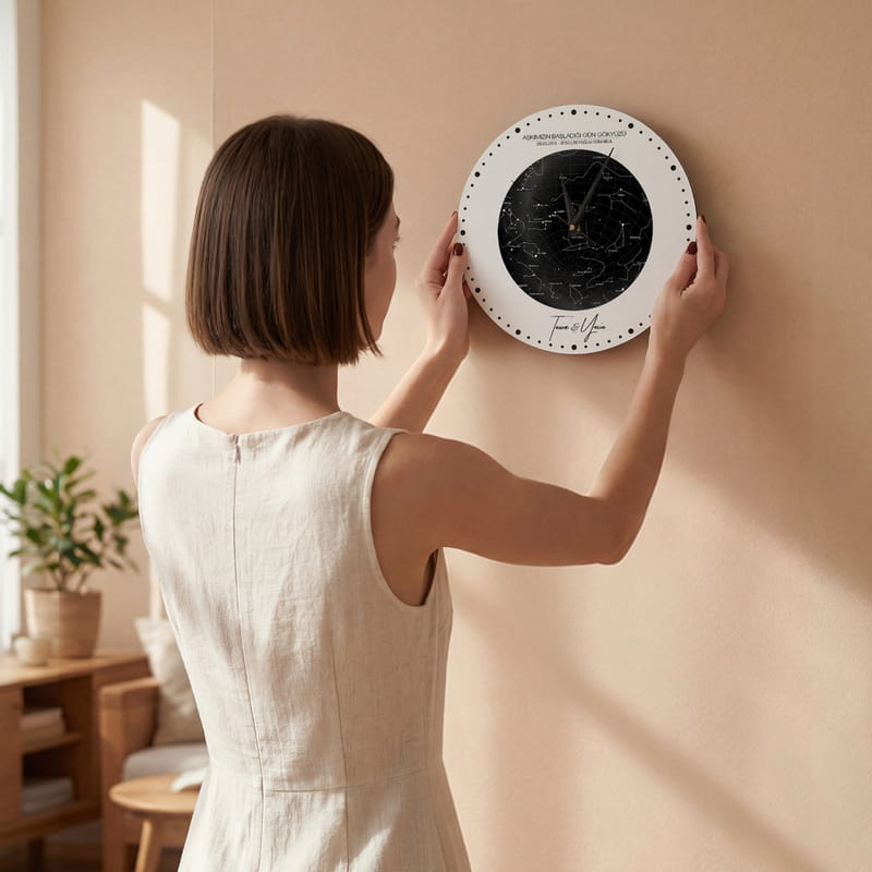 Sevgiliye Hediye Özel Gün Yıldız Haritası Tasarımlı Duvar Saati