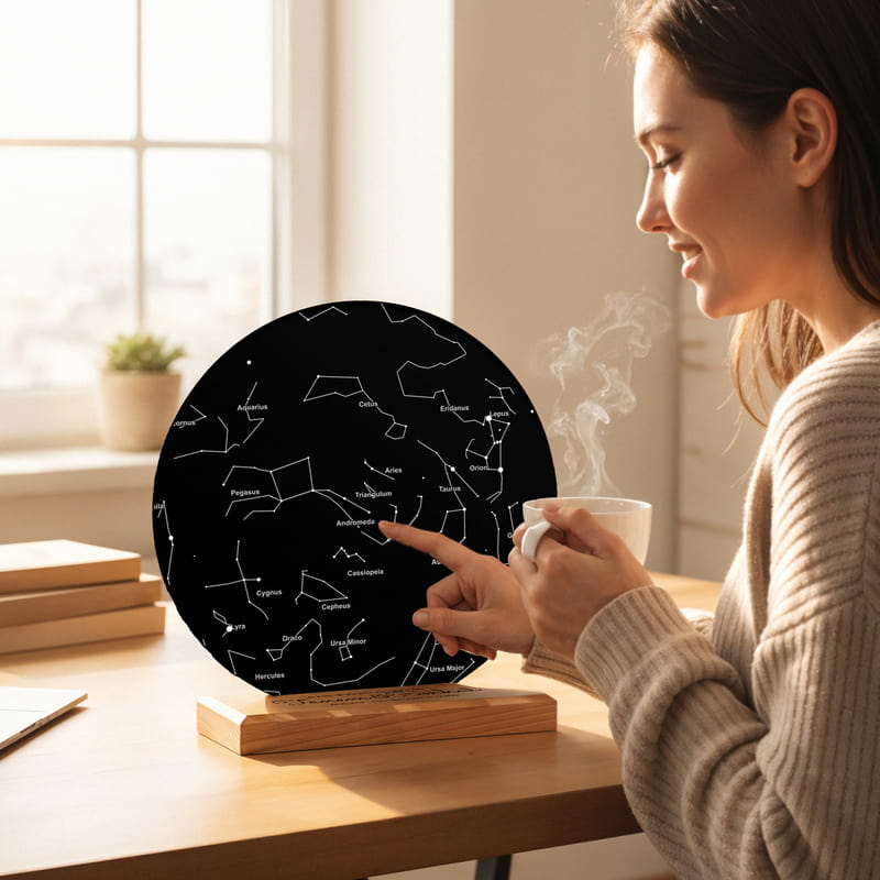 Sevgiliye Hediye Yıldız Haritası Tasarımlı Plak Tablo