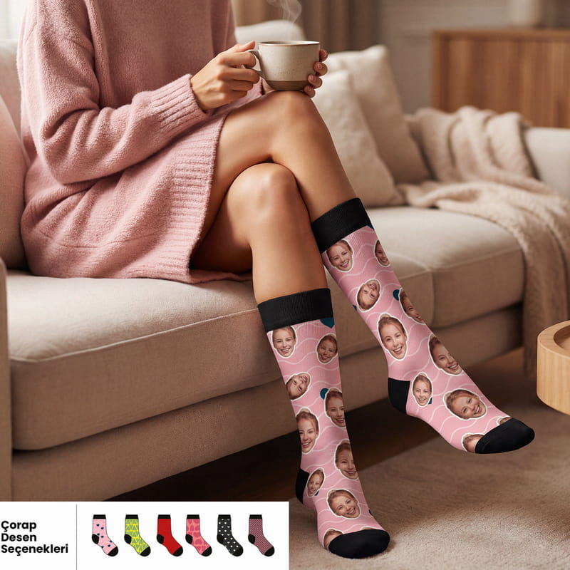 Sevgiliye Özel Fotoğraf Baskılı Renkli Desen Çorap
