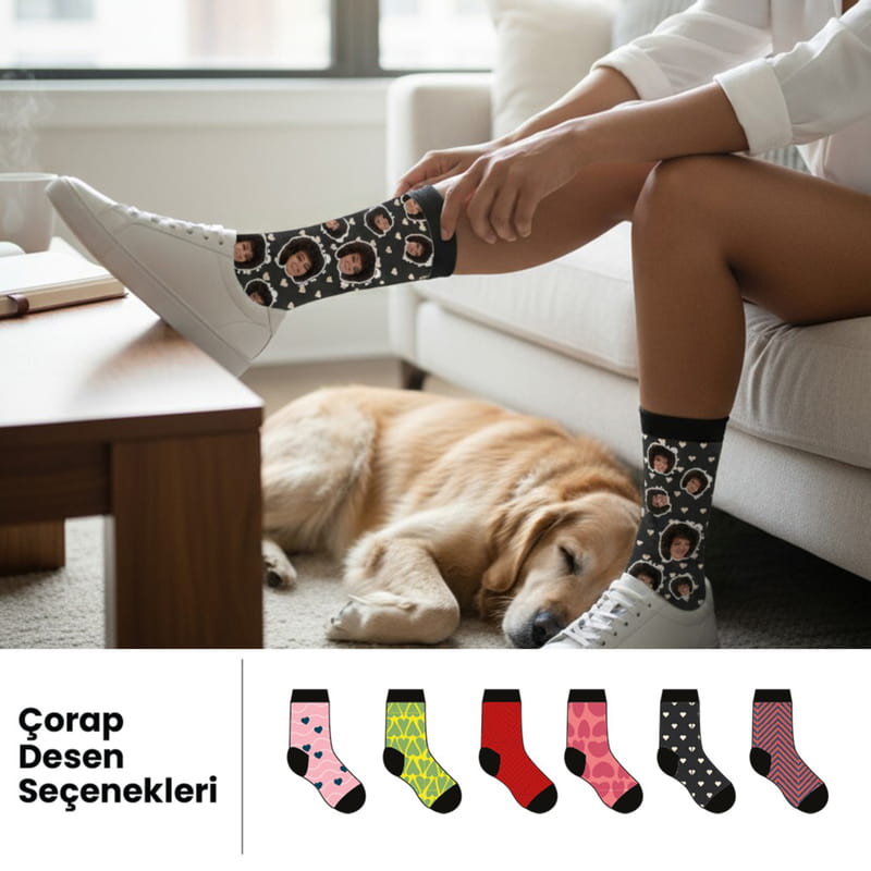 Sevgiliye Özel Fotoğraf Baskılı Renkli Desen Çorap