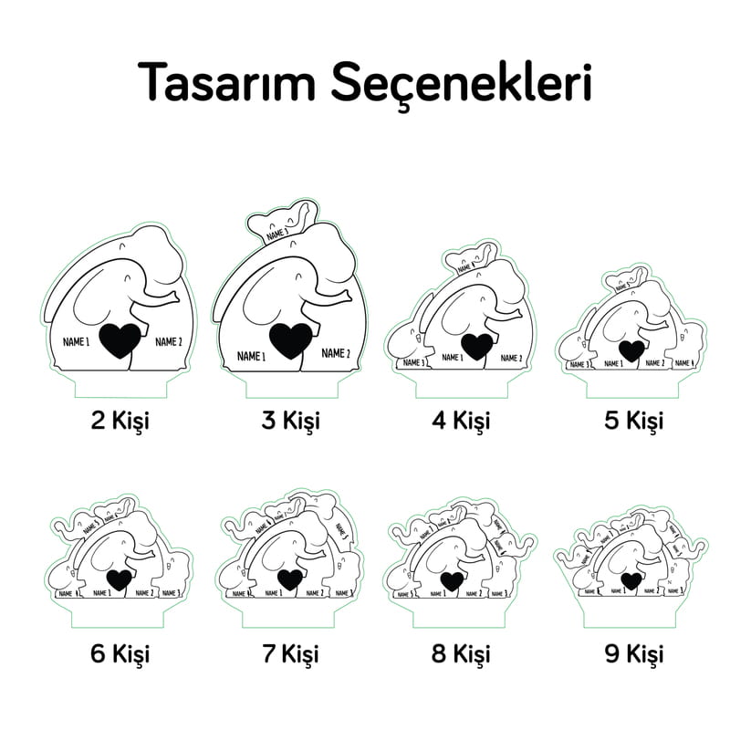 Sevimli Fil Ailesi Led Lamba - Kişi Seçenekli