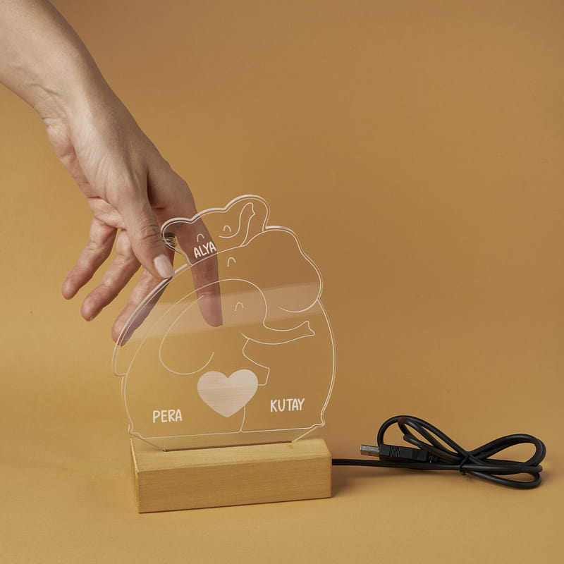 Sevimli Fil Ailesi Led Lamba - Kişi Seçenekli