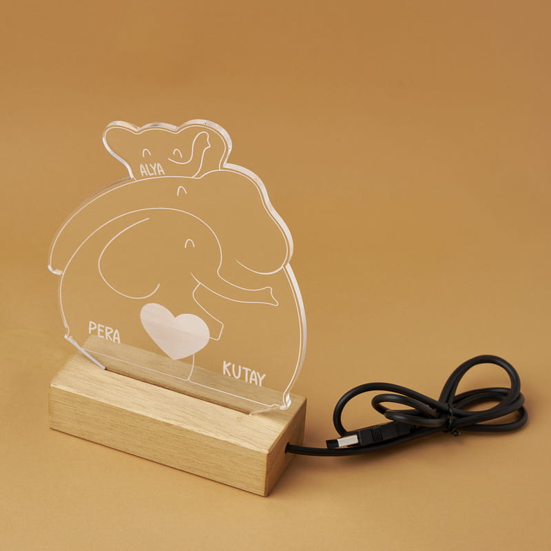 Sevimli Fil Ailesi Led Lamba - Kişi Seçenekli