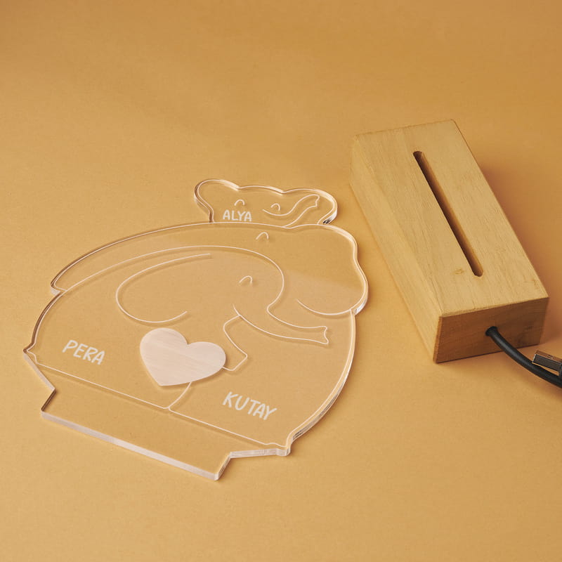 Sevimli Fil Ailesi Led Lamba - Kişi Seçenekli