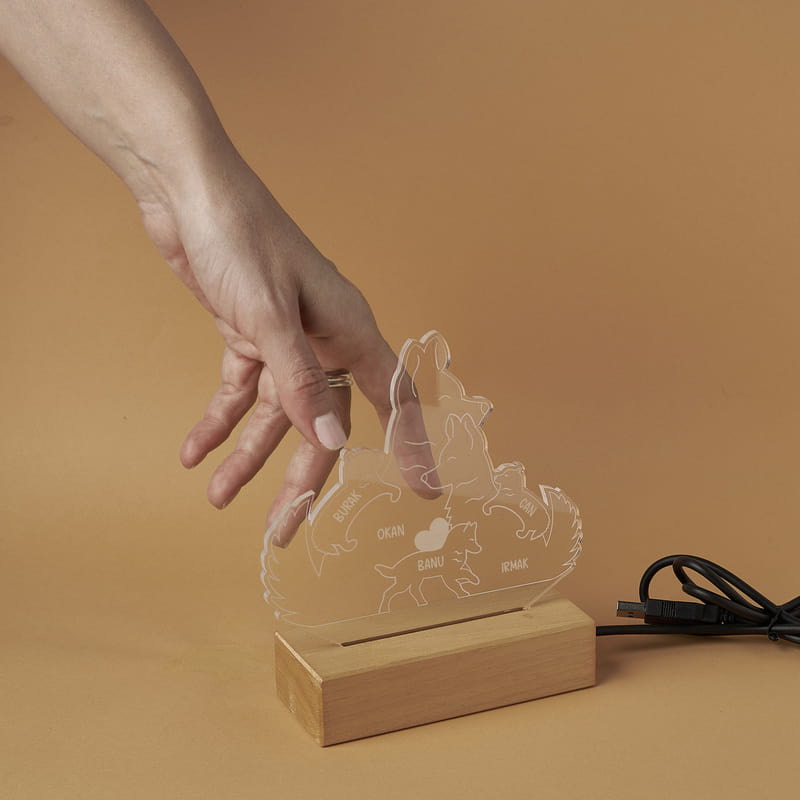Sevimli Kurt Ailesi Dekoratif Led Lamba - Kişi Seçenekli