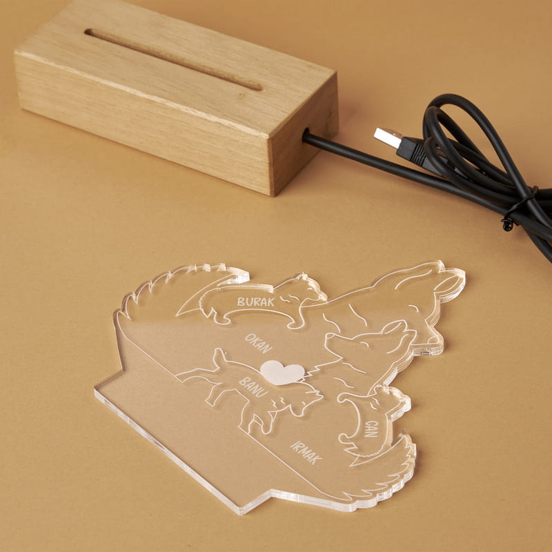 Sevimli Kurt Ailesi Dekoratif Led Lamba - Kişi Seçenekli