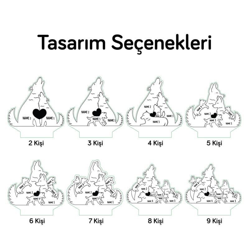 Sevimli Kurt Ailesi Dekoratif Led Lamba - Kişi Seçenekli