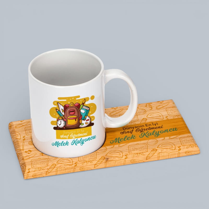 Sınıf Öğretmenine Hediye İsme Özel Kupa Sunum Seti