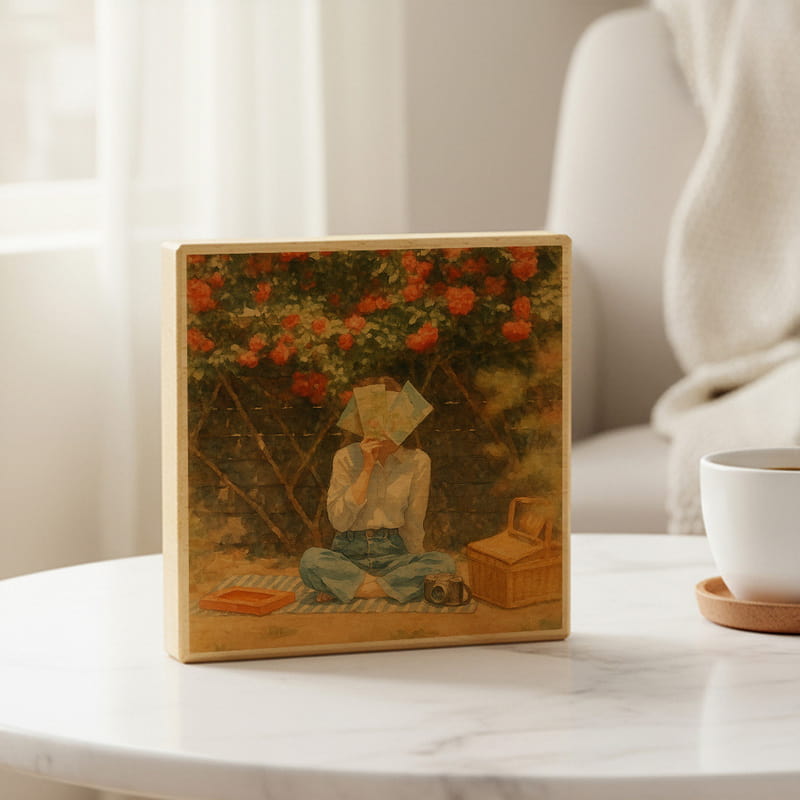 Suluboya Efektli Mini Ahşap Foto Blok