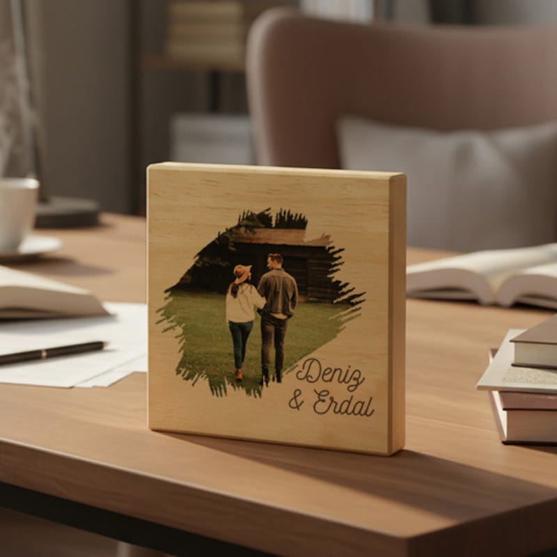 Suluboya Tasarımlı Fotoğrafınıza Özel Mini Ahşap Foto Blok