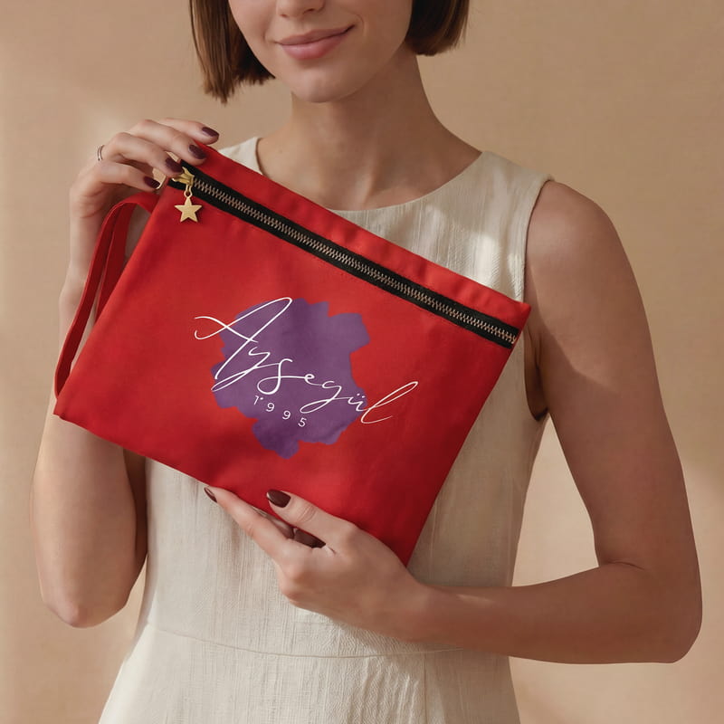 Suluboya Tasarımlı Kişiye Özel Kanvas Makyaj Çantası