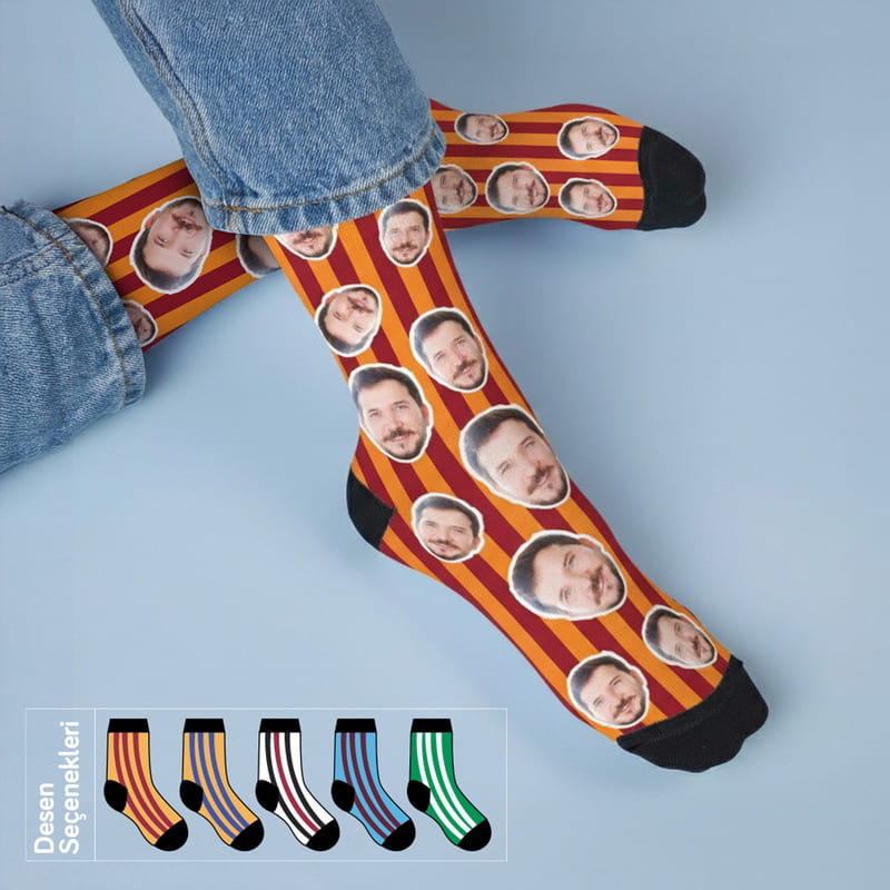 Taraftar Kafalar Fotoğraf Baskılı Çorap