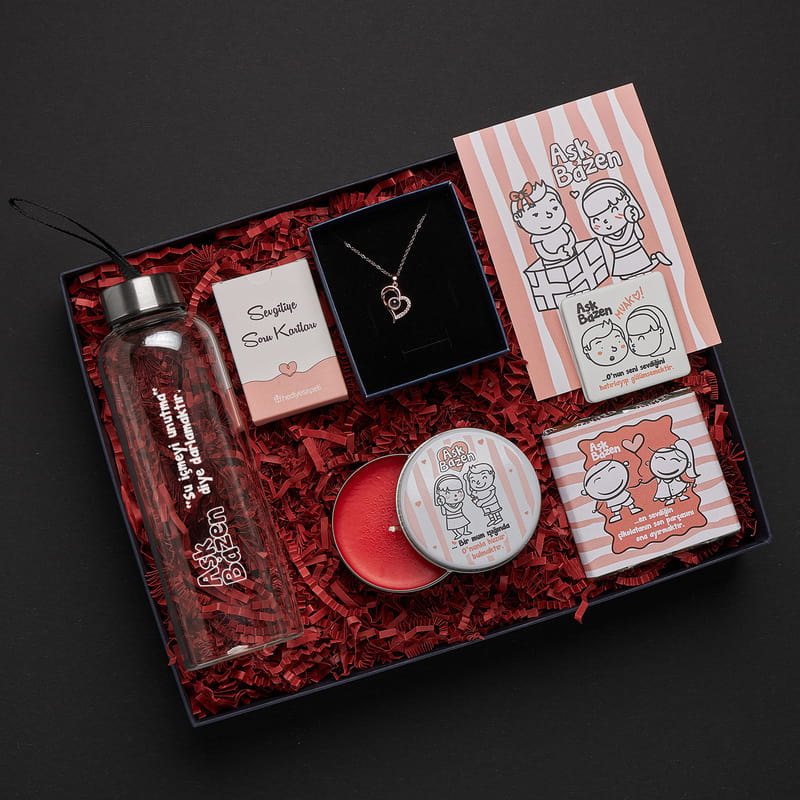 Termos Matara Gümüş Kolyeli Premium Sevgili Hediye Kutusu