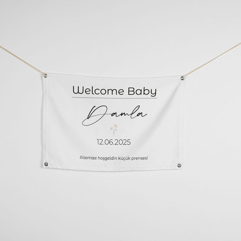 Yeni Doğan Hoş Geldin İsimli Bebek Pankartı - 45 x 70 cm