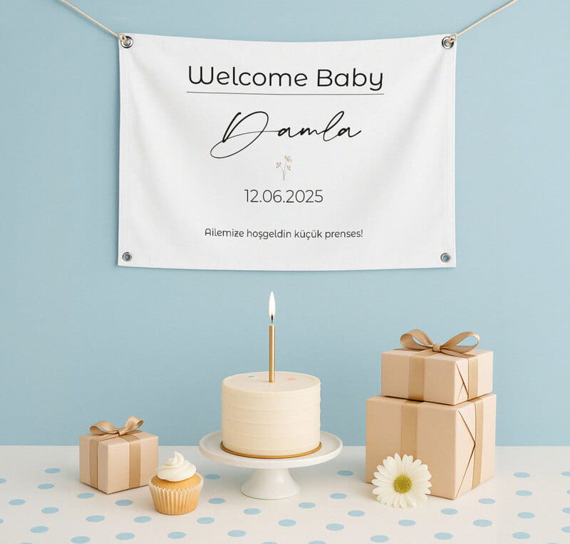 Yeni Doğan Hoş Geldin İsimli Bebek Pankartı - 45 x 70 cm