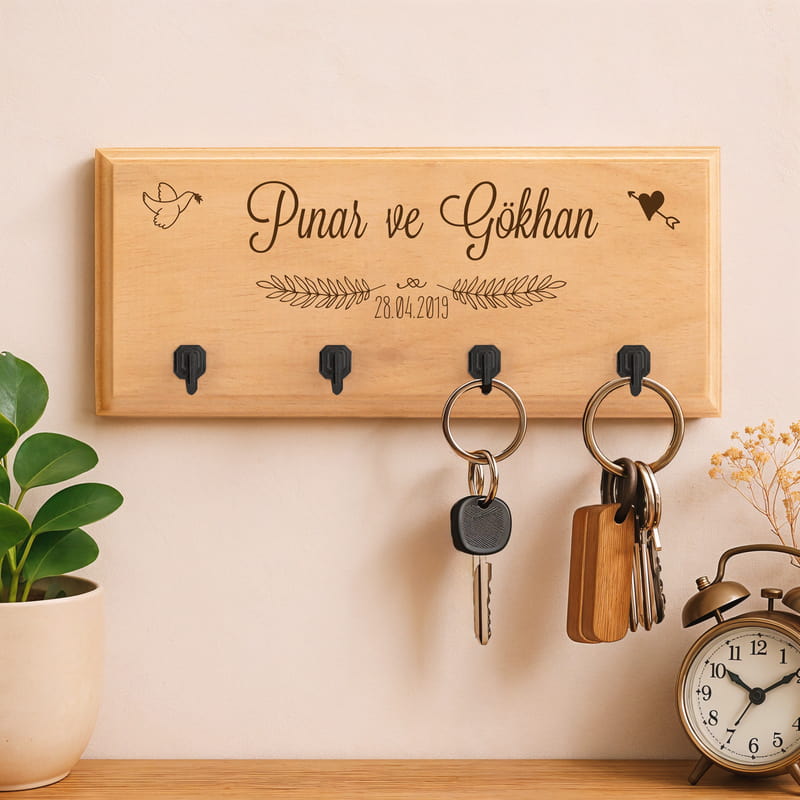 Yeni Evli Çifte Ev Hediyesi Duvar Anahtarlığı