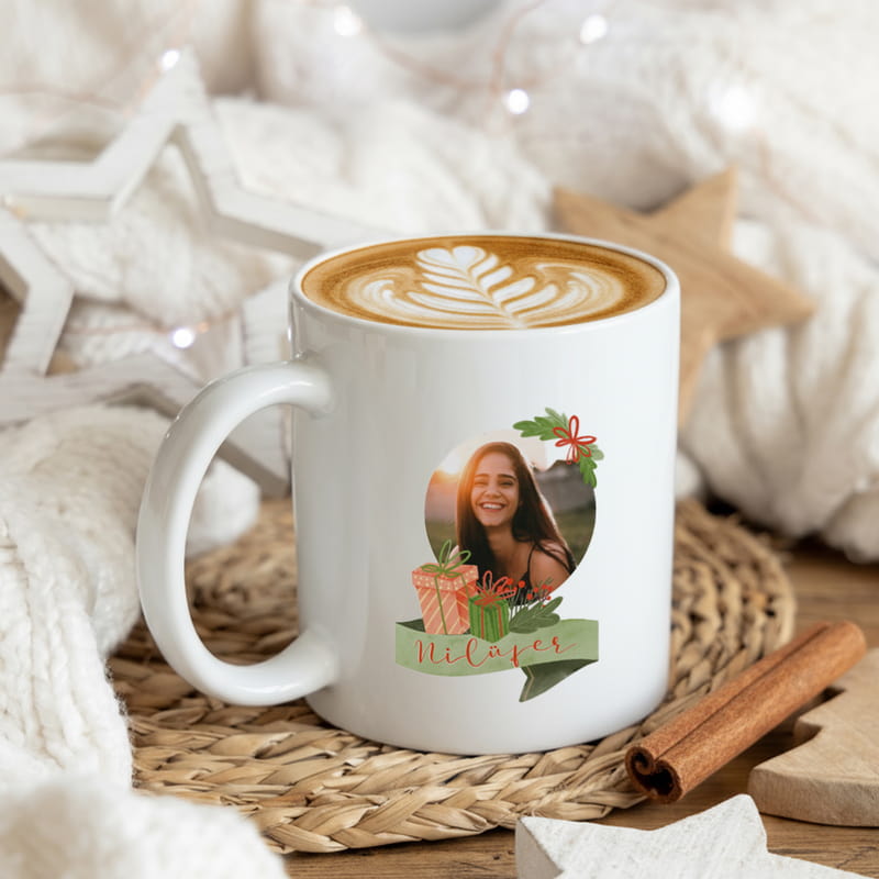 Yeni Yıl Hediyesi Fotoğraf Baskılı Porselen Kupa Bardak