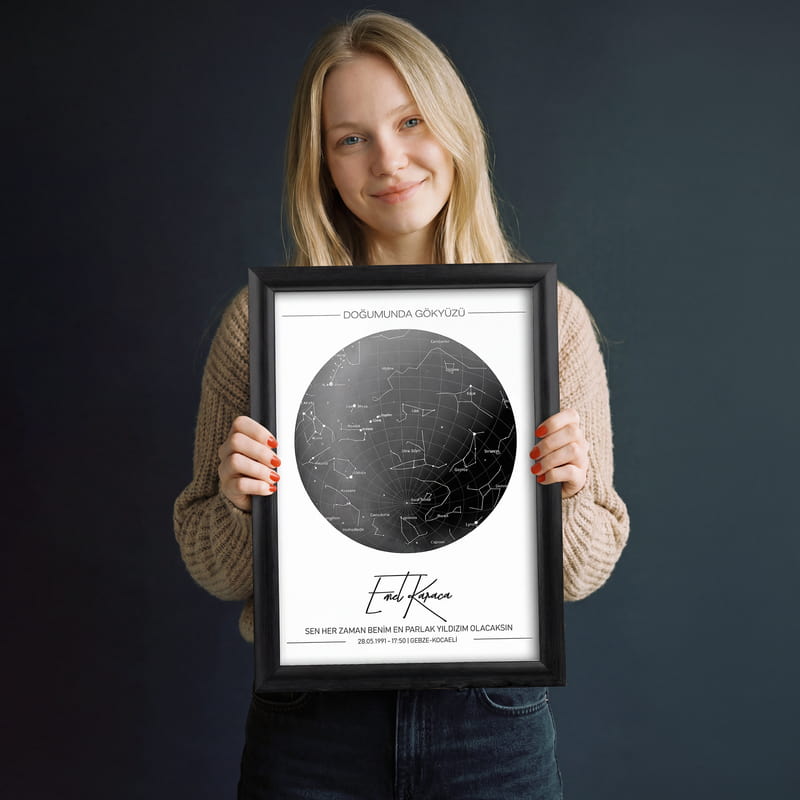 Yıl Dönümü Yıldız Haritası Tasarımlı Hediye Çerçeve
