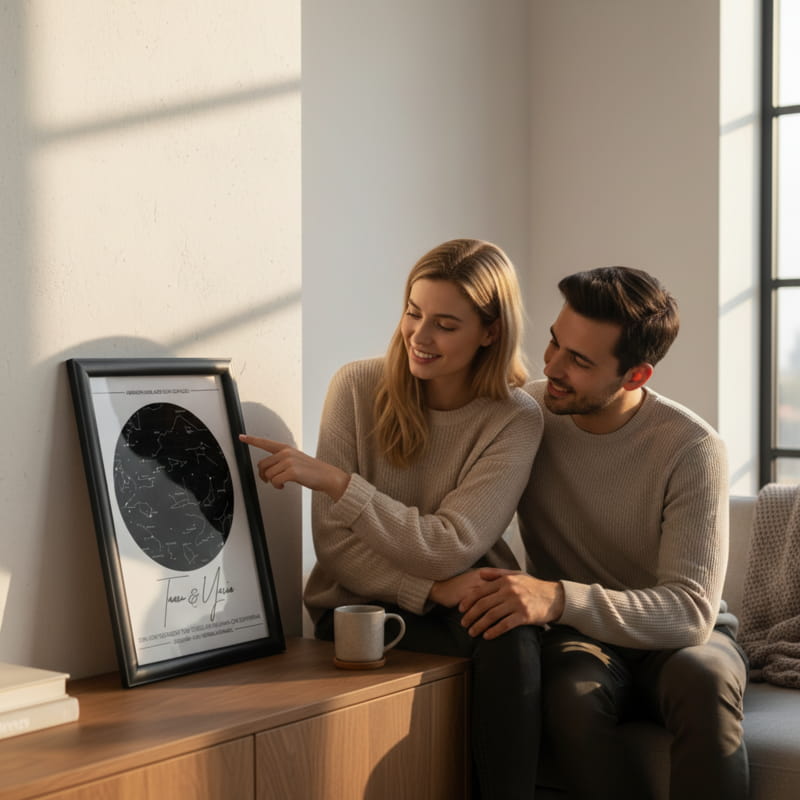 Yıl Dönümü Yıldız Haritası Tasarımlı Hediye Çerçeve