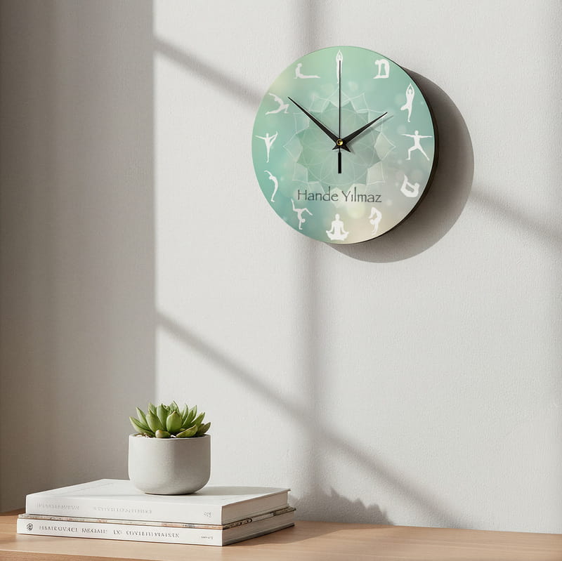 Yoga Eğitmenine Hediye İsme Özel Ahşap Duvar Saati