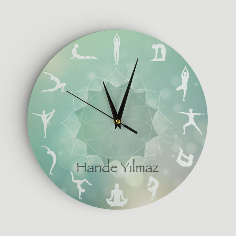 Yoga Eğitmenine Hediye İsme Özel Ahşap Duvar Saati