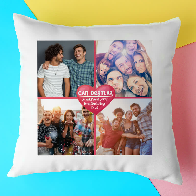 Can Dostlara Fotoğraf Baskılı ve İsim Yazılı Hediye Yastık