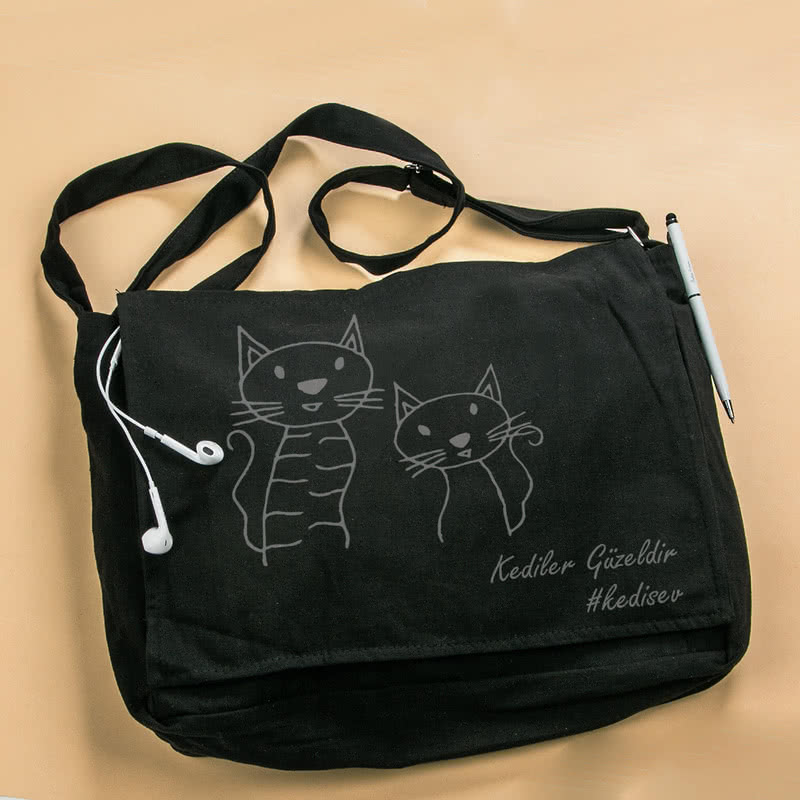Kedi Sevenlere Özel Postacı Tipi Çanta Hediye Sepeti