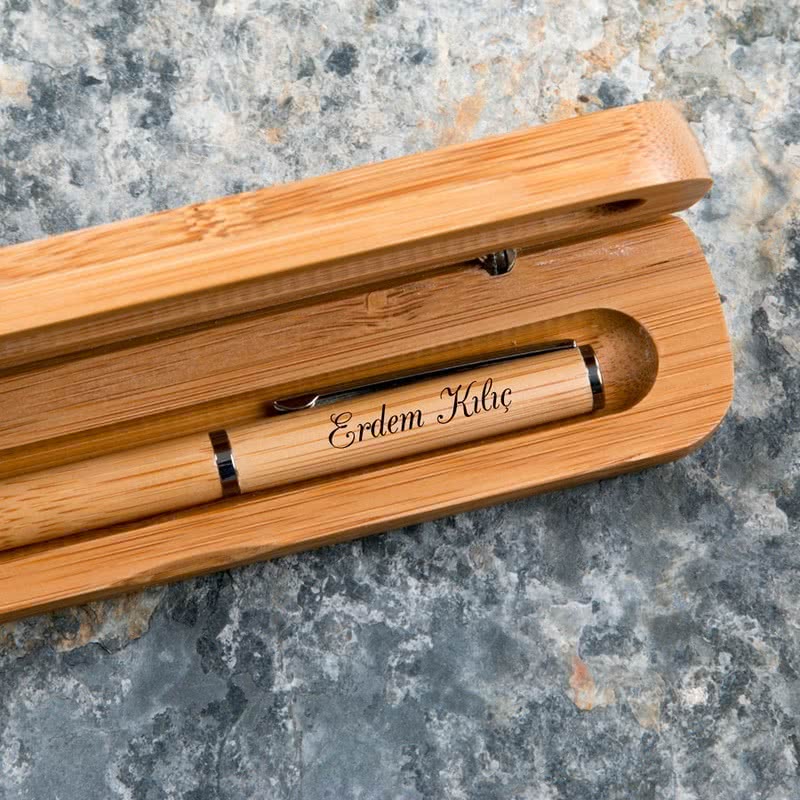 Muhasebeciye Hediye SMMM Logolu Bambu Kutulu Kalem Seti