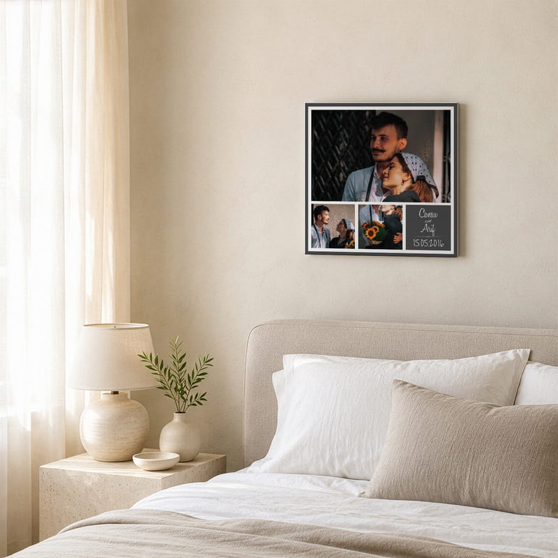 3 Fotoğraf Kolajlı İsimli Hediye Kanvas Tablo - 40x40